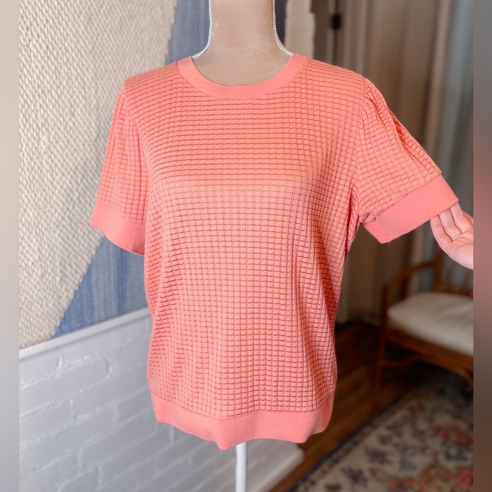 Alfani Dusy Rose/Peachy Waffle Textured Short Sleeve Sweater